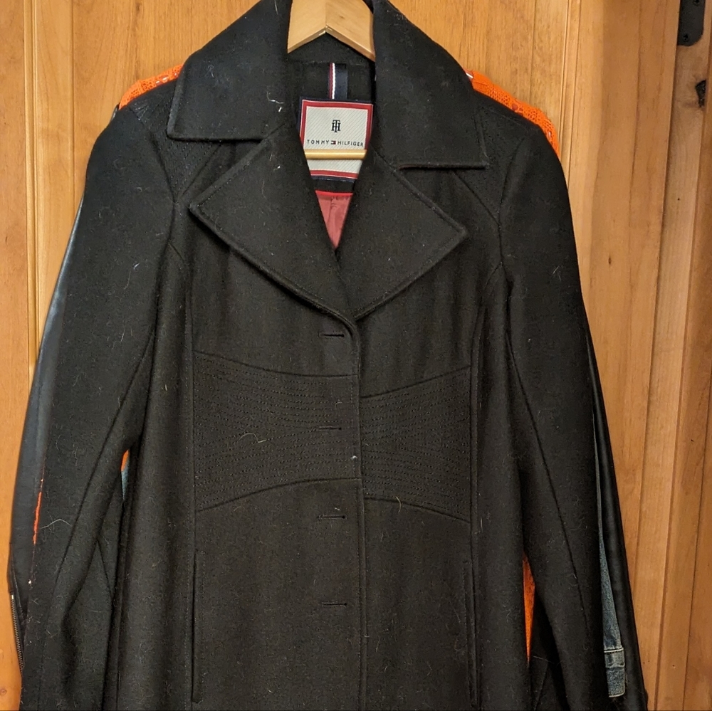 Black Tommy Hilfiger mid length wool coat